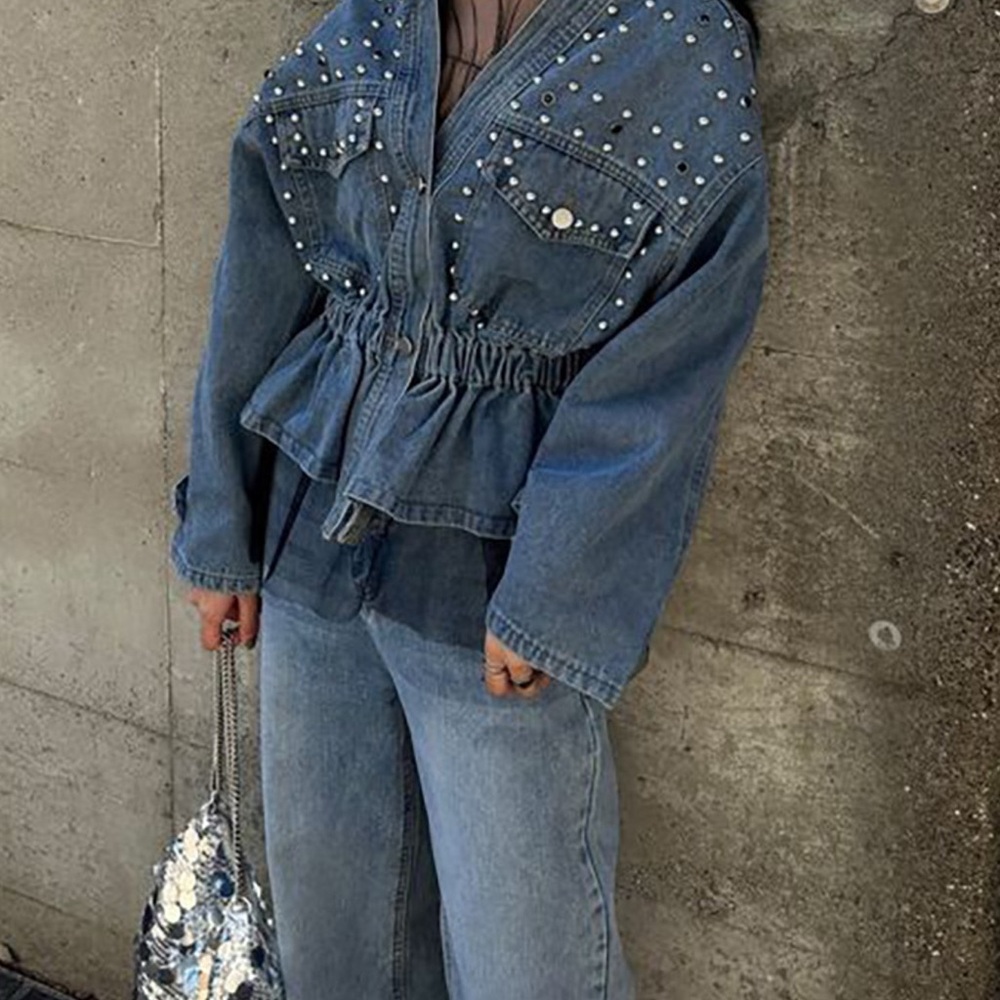 Studded Button Up Denim Jacket - image 5